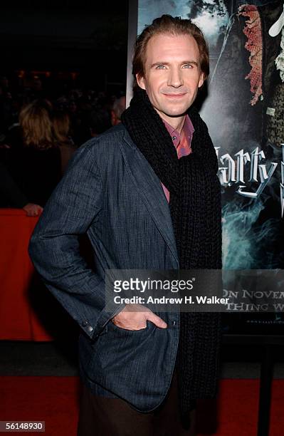 Actor Ralph Fiennes attends the Warner Bros. Pictures Premiere of "Harry Potter & The Goblet Of Fire" on November 12, 2005 in New York City.