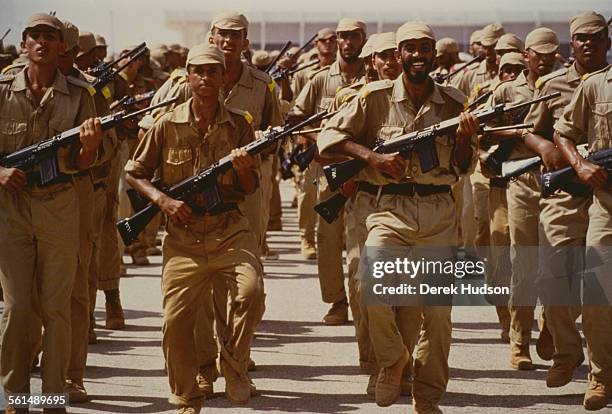 Training camp for new recruits in the United Arab Emirates, following the country's appeal for servicemen on the 11th August 1990, during the Gulf...