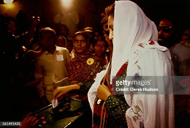Former Prime Minister of Pakistan, Benazir Bhutto , leader of the Pakistan Peoples Party , voting in the Pakistani General Election, Pakistan, 24th...