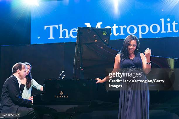 American soprano Janai Brugger performs an aria during the seventh annual, season-opening concert in the Metropolitan Opera Summer Recital Series at...