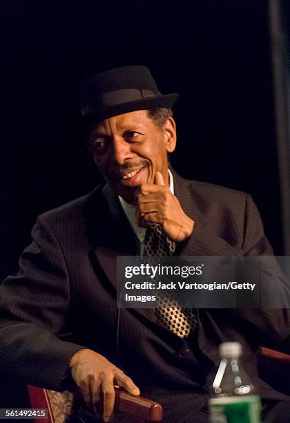 American Jazz composer and musician Ornette Coleman sits for a live Downbeat interview during the 34th Annual International Association for Jazz...