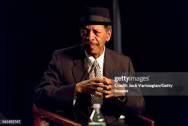 American Jazz composer and musician Ornette Coleman sits for a live Downbeat interview during the 34th Annual International Association for Jazz...