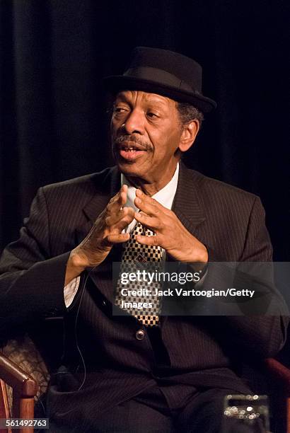 American Jazz composer and musician Ornette Coleman sits for a live Downbeat interview during the 34th Annual International Association for Jazz...