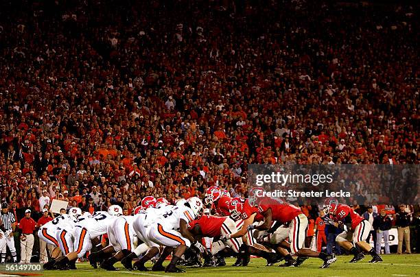 General view of the action between the Auburn Tigers and Georgia Bulldogs during their game on November 12, 2005 at Sanford Stadium in Athens,...