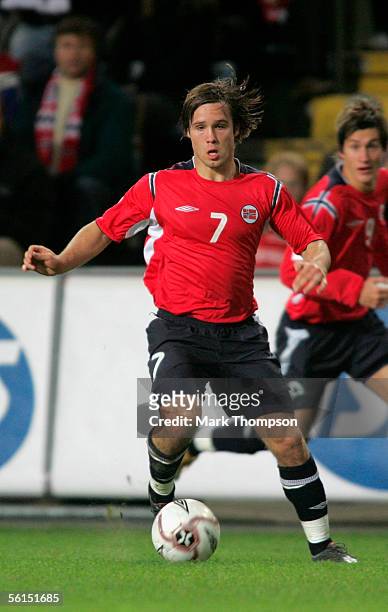 Kristofer Haestad of Norway in action during the World Cup 2006 playoff match between Norway and The Czech Republic at the Ullevaal stadium on...