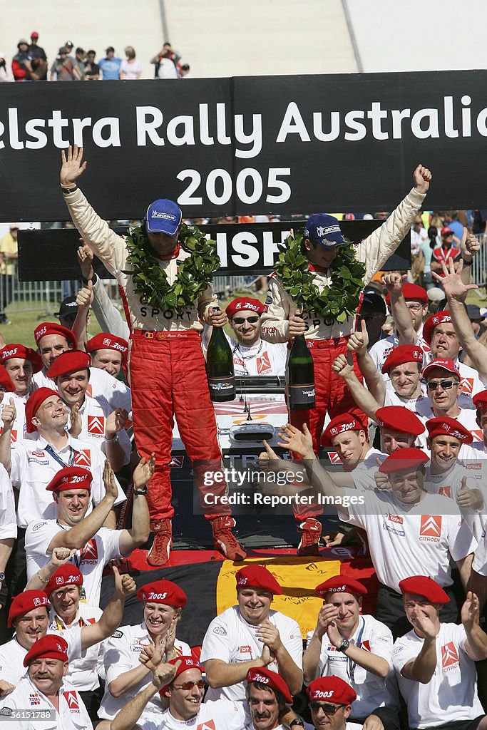 Ldf Rali Francois Duval and Sven Smeets of Belgium celebrate on the podium ...