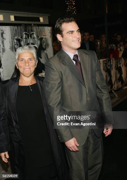 Actor Joaquin Phoenix and his mother Heart attend the premiere of "Walk The Line" at the Beacon Theater November 13, 2005 in New York City.