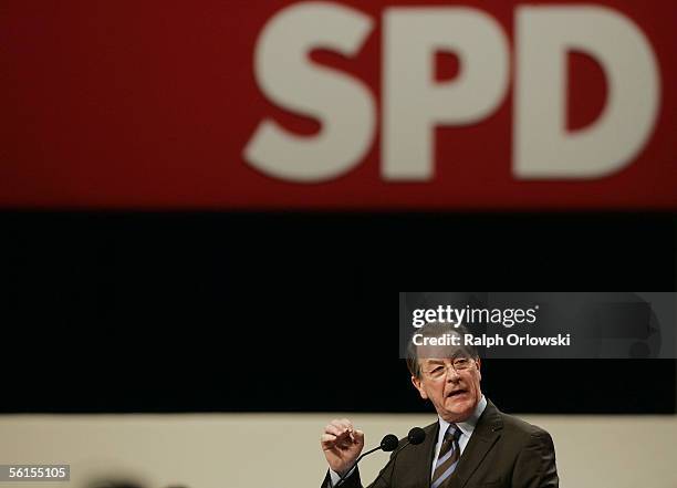 Franz Muentefering, designated vice Chancellor and party leader of the Social Democrates attends a three-days party convent of the SPD at the...