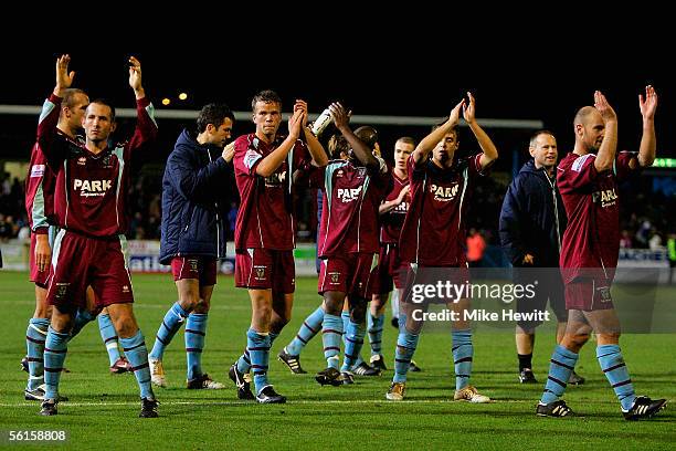 Weymouth players acknowledge the fans after losing the FA Cup 1st Round Replay between Weymouth FC and Nottingham Forest played at Wessex Stadium on...