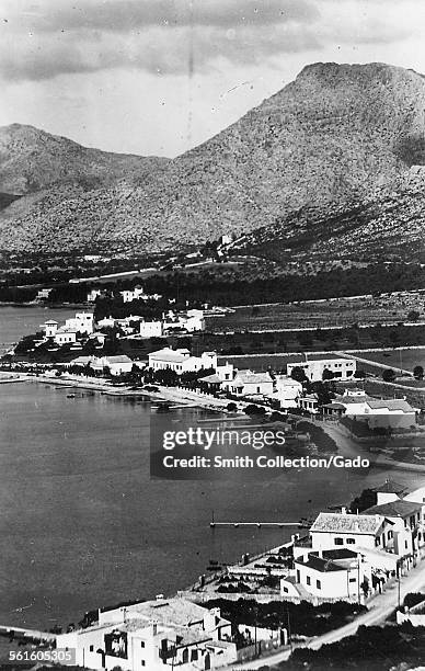 View from a height over the harbor of Puerto de Pollensa, Puerto de Pollensa, Mallorca, Spain, 1936.