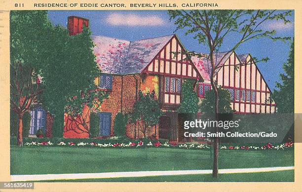 Postcard of residence of actor Eddie Cantor, Beverly Hills, California, 1943.