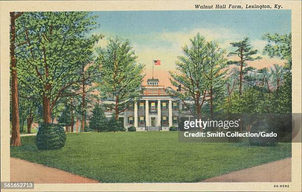 Front porch view of Walnut Hall farm in Lexington, Kentucky, 1927.