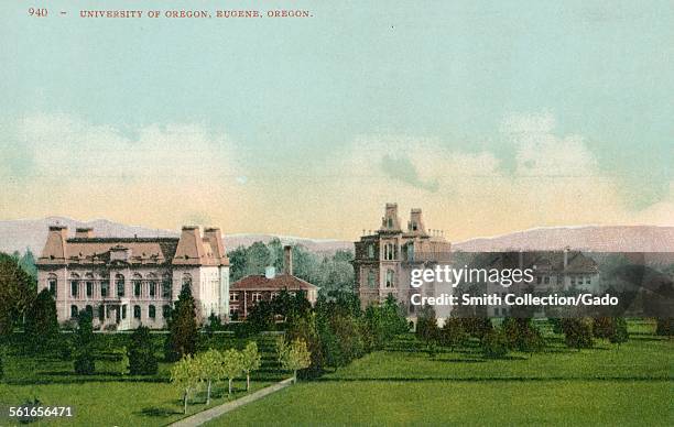 Post card of the campus University of Oregon in Eugene, Oregon, 1925.