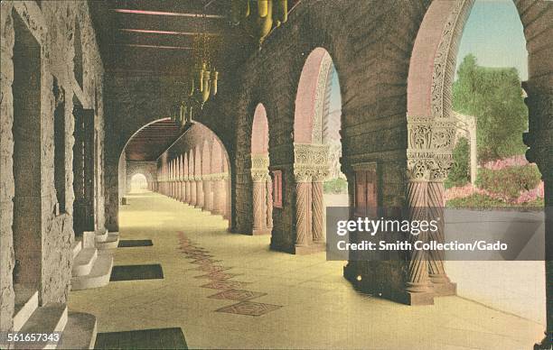 Arcade at entrance to Memorial Church at Stanford University, California, 1924.