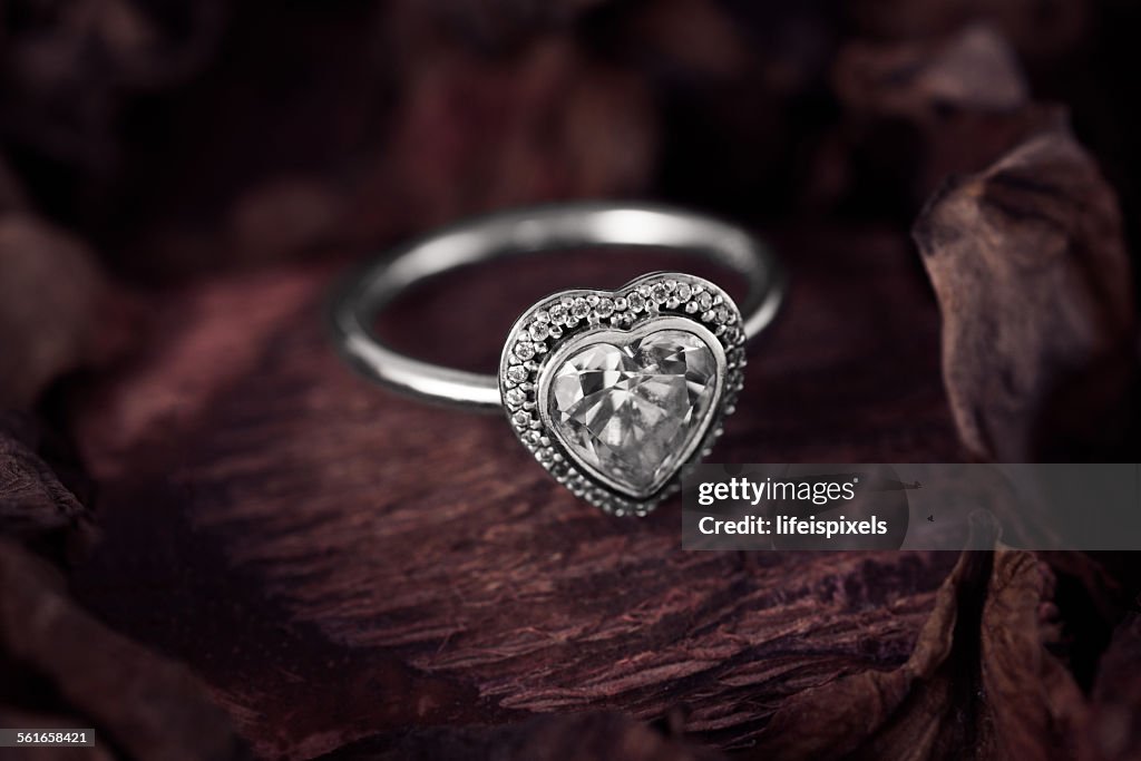 Silver heart shaped ring with cubic zirconia