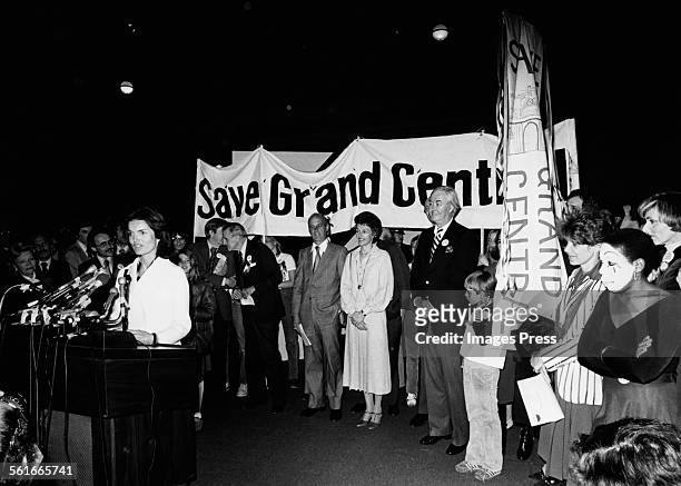 Jacqueline Kennedy Onassis attends Save Grand Central Rally circa 1978 in New York City.