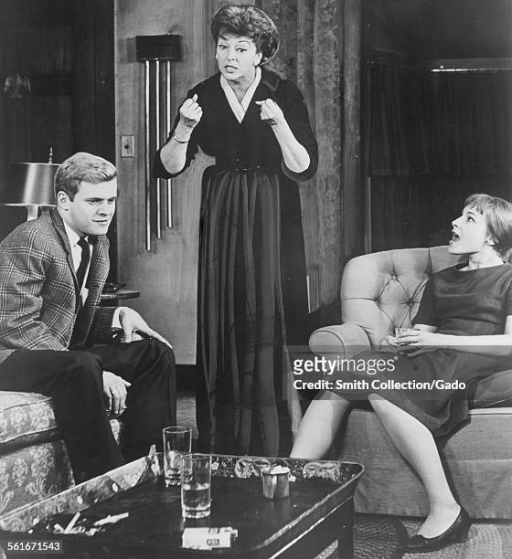 Ken Kercheval, Nancy Kelly and Barbara Dana in 'Who's Afraid of Virginia Wolf?' opening at the Geary, Virginia, December 8, 1963.