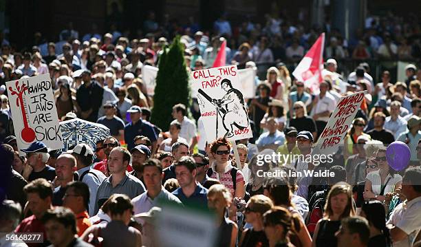 Thousands of people take part in a demonstration opposing the Australian Federal Government's planned new industrial relations laws November 15, 2005...