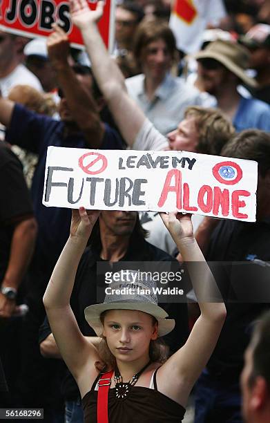 People take part in a demonstration opposing the Australian Federal Government's planned new industrial relations laws November 15, 2005 in Sydney,...