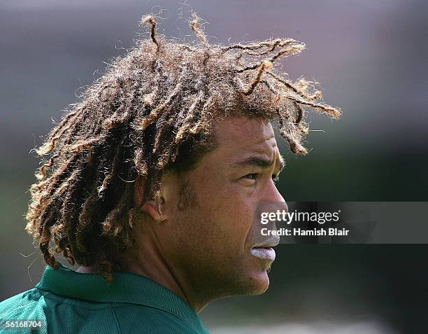 Andrew Symonds of Australia looks on training at Bellerive Oval on November 15, 2005 in Hobart, Australia.