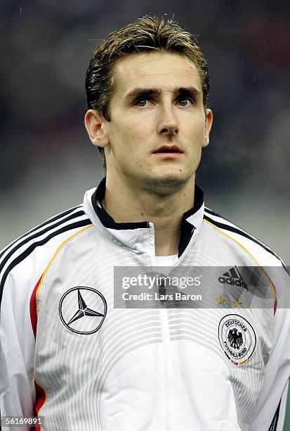 Miroslav Klose of Germany looks on before the international friendly match between France and Germany at the Stade de France on November 12, 2005 in...