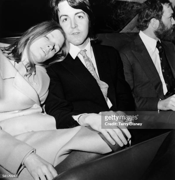 Singer songwriter Paul McCartney and his new wife Linda, nee Eastman, leave Marylebone Registry Office, London, after their civil wedding ceremony,...