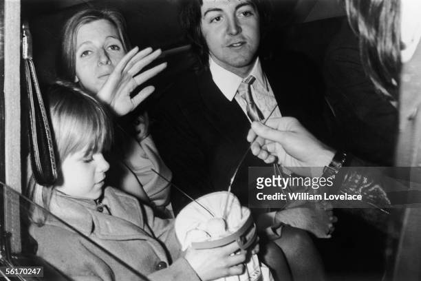 Singer songwriter Paul McCartney and his new wife Linda, nee Eastman, leave Marylebone Registry Office, London, after their civil wedding ceremony,...