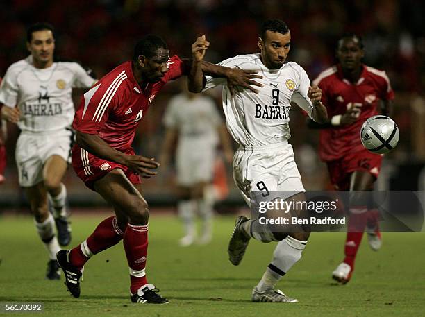 Husain Ali Ahmed of Bahrain and Marvin Andrews of Trinidad during the FIFA World Cup Playoff, 1st Leg match between Trinidad and Tobago and Bahrain...