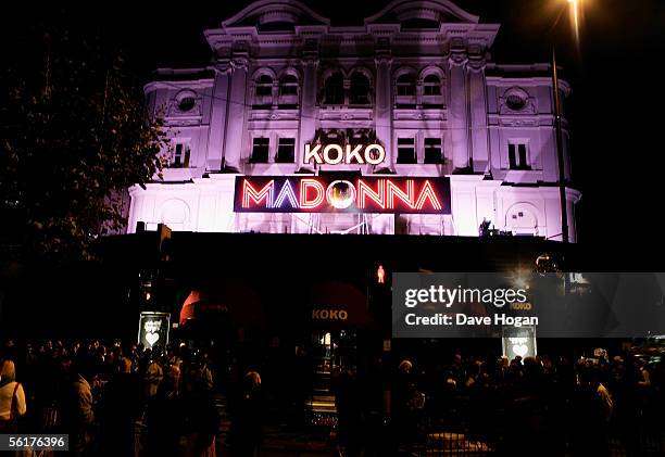 The exterior of Koko is seen prior to international pop star Madonna's performance live on stage, celebrating today's release of her new album...