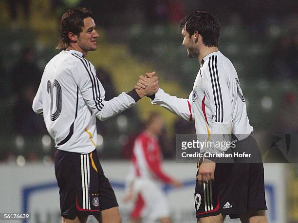 Christian Gentner and Benjamin Auer of Germany celebrate the fifth goal during the international friendly match between Germany Team 2006 and Austria...