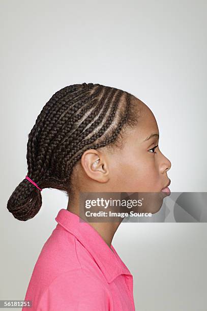 profile of girl with braided hair - african cornrow braids stock pictures, royalty-free photos & images