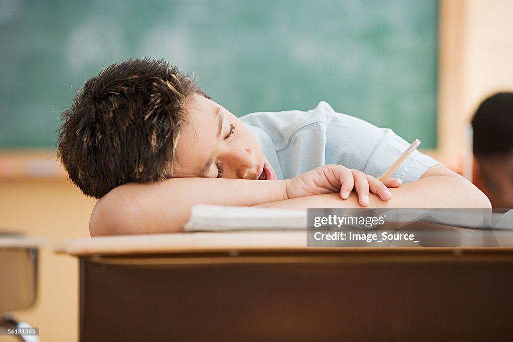 Boy sleeping on desk