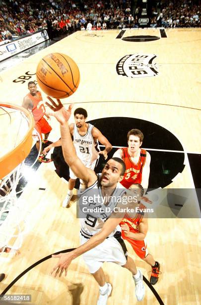 Tony Parker of the San Antonio Spurs shoots against the Atlanta Hawks on November 15, 2005 at the SBC Center in San Antonio, Texas. NOTE TO USER:...