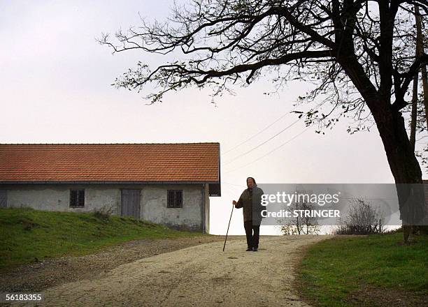 An elderly Bosnian Zdravka Tadic walks through empty village of Simici, near the northwestern Bosnian town of Banja Luka, 15 November 2005. In the...