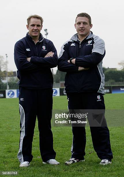 London Irish coaches Brian Smith and Toby Booth during the London Irish photo session at London Irish Rugby Ground on November 15, 2005 in London,...