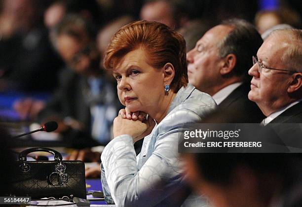Latvian President Vaira Vike-Freiberga listens to a speech during the inaugural session of the World Summit on the Internet Society 16 November 2005...