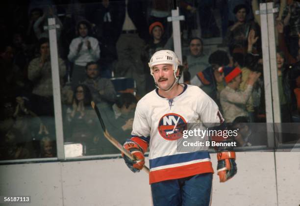 Canadian professional hockey player Bryan Trottier of the New York Islanders during a home game, Nassau Coliseum, Uniondale, New York, February 1977.