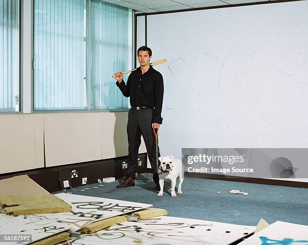 man with bulldog and baseball bat - gangster stock pictures, royalty-free photos & images