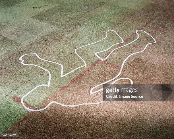 chalk outline of a body - dead body stockfoto's en -beelden