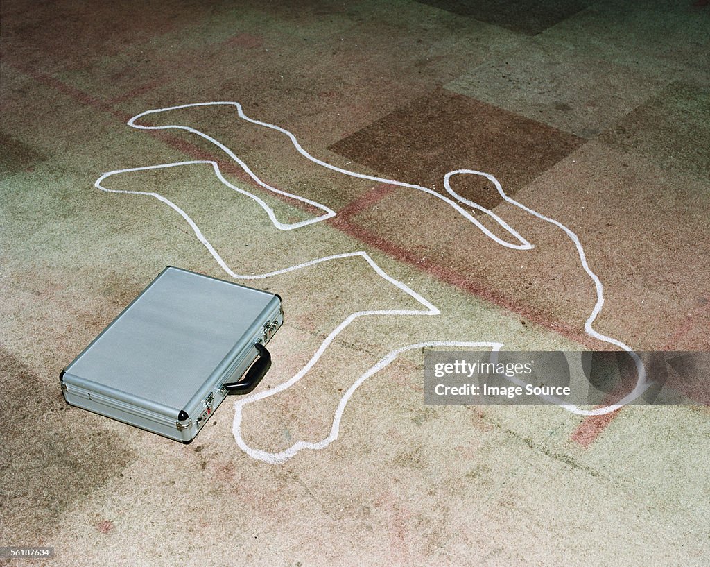 Chalk outline with a briefcase