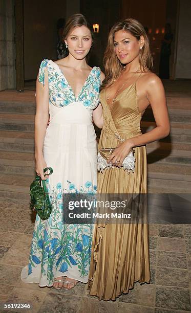 Actresses Jessica Biel and Eva Mendes attend the "Gucci Spring 2006 Fashion Show Benefitting The Childrens Action Network" at Michael Chow's...