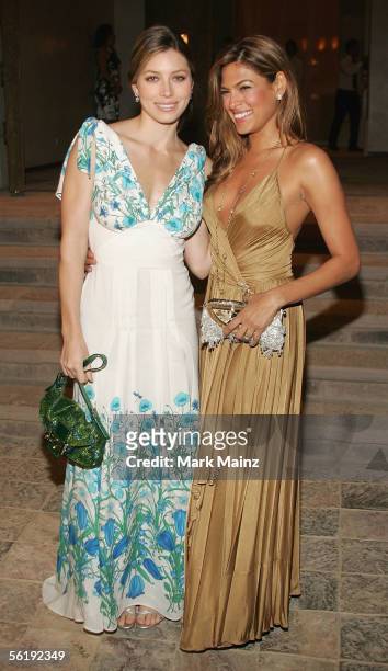 Actresses Jessica Biel and Eva Mendes attend the "Gucci Spring 2006 Fashion Show Benefitting The Childrens Action Network" at Michael Chow's...