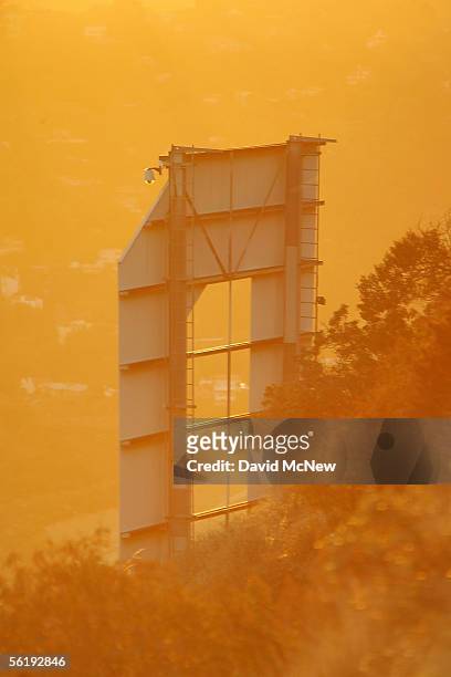 Day turns to night at the letter D of the Hollywood Sign on November 16, 2005 in Los Angeles, California. The historic landmark is undergoing a...