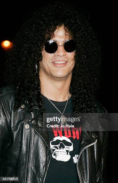 Musician Slash arrives at the live final of the UK Music Hall Of Fame 2005, the culmination of the two-week Channel 4 series looking at 1950's-1990's...