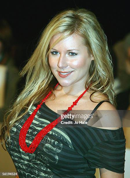 Personality Abi Titmuss arrives at the live final of the UK Music Hall Of Fame 2005, the culmination of the two-week Channel 4 series looking at...