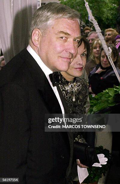 British media tycoon Conrad Black and his wife Barbara Amiel arrive for the wedding reception of former Canadian Prime Minister Brian Mulroney's...