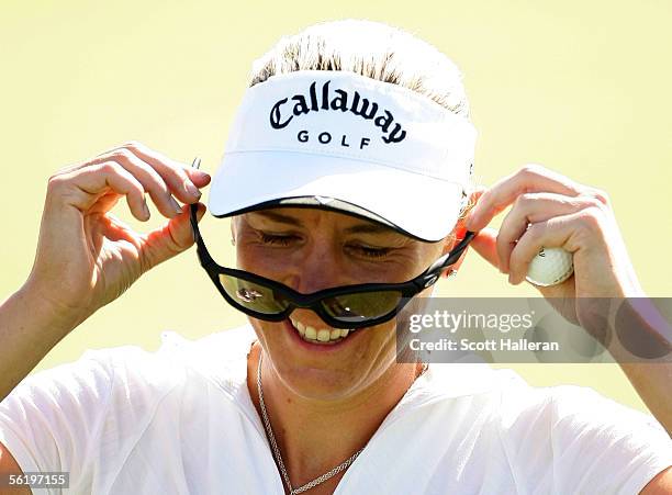 Annika Sorenstam of Sweden walks off the fourth green during the first round of the ADT Championship at Trump International Golf Club on November 17,...