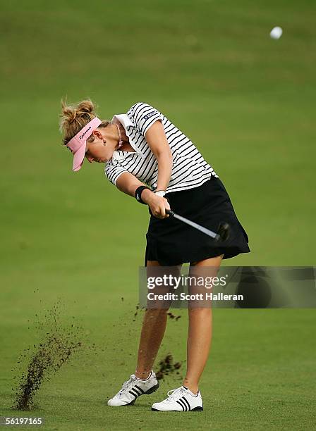 Paula Creamer hits her approach shot to the ninth green during the first round of the ADT Championship at Trump International Golf Club on November...