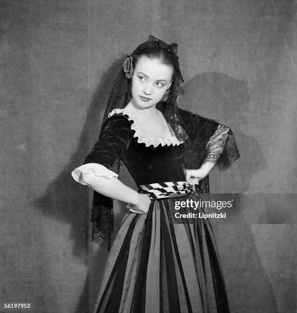 Jeanne Moreau in "Les Espagnols au Danemark" of Prosper Merimee. Paris, Comedie-Francaise, may 1948.