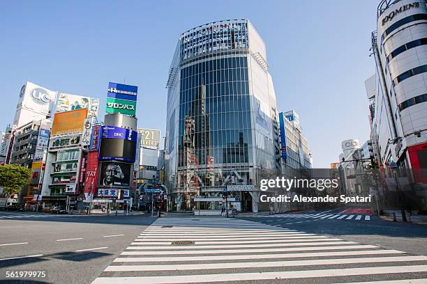 empty shibuya crossing in the morning, tokyo,japan - shibuya crossing stock-fotos und bilder